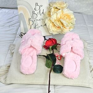 a new day Pink Fuzzy Cross-Band Slippers